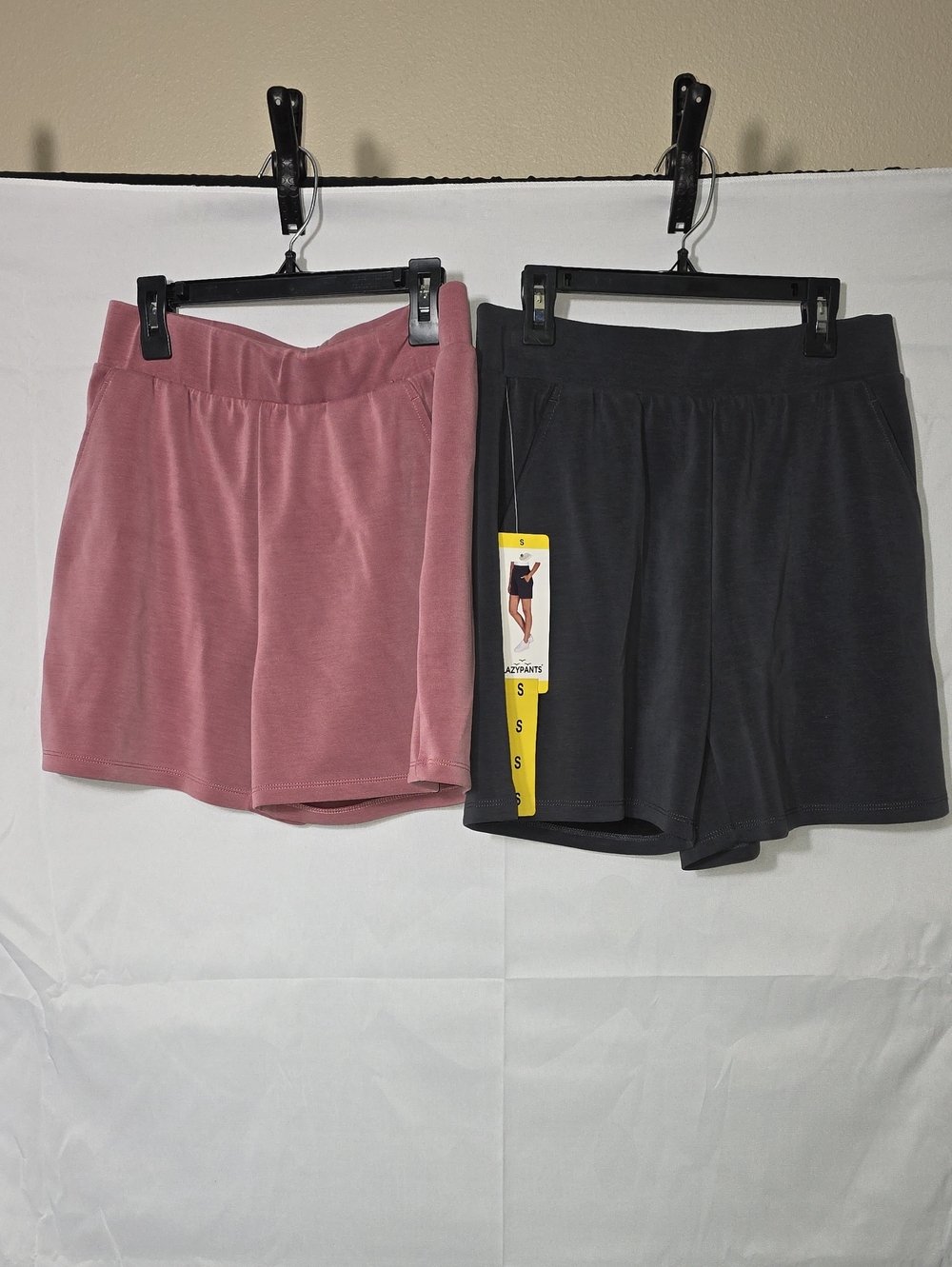 Women's Lazypants Elastic Waist Knit Shorts - Mauve and Charcoal New (W729)